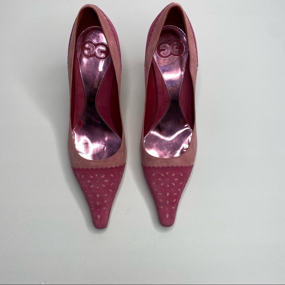 𝅺ESCADA Suede Pink Two-Toned Heel - Picture 3 of 6